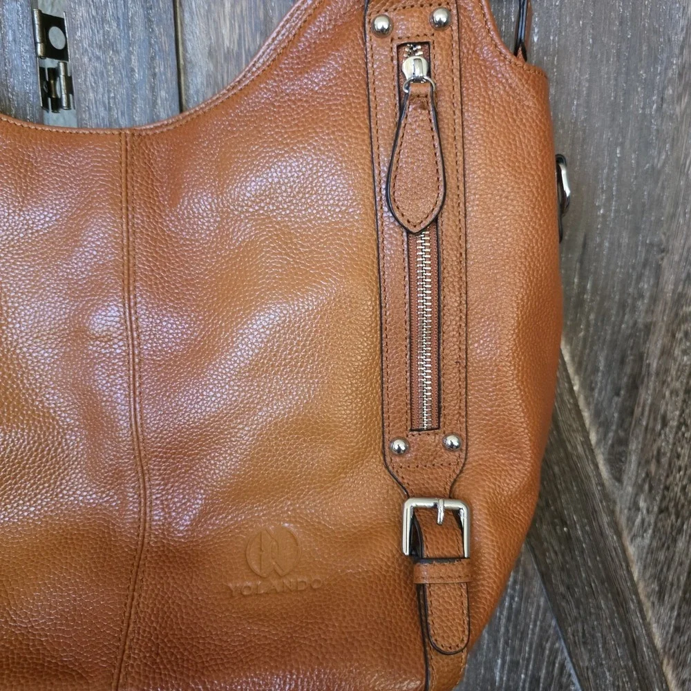 Yolando Purse Light Brown Handbag‎ Detachable Strap Handles Zipper Pockets EUC